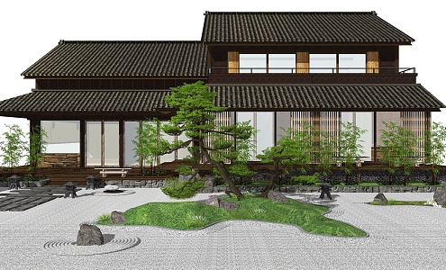 Chinese style single-family villa courtyard landscape sketch 3d model