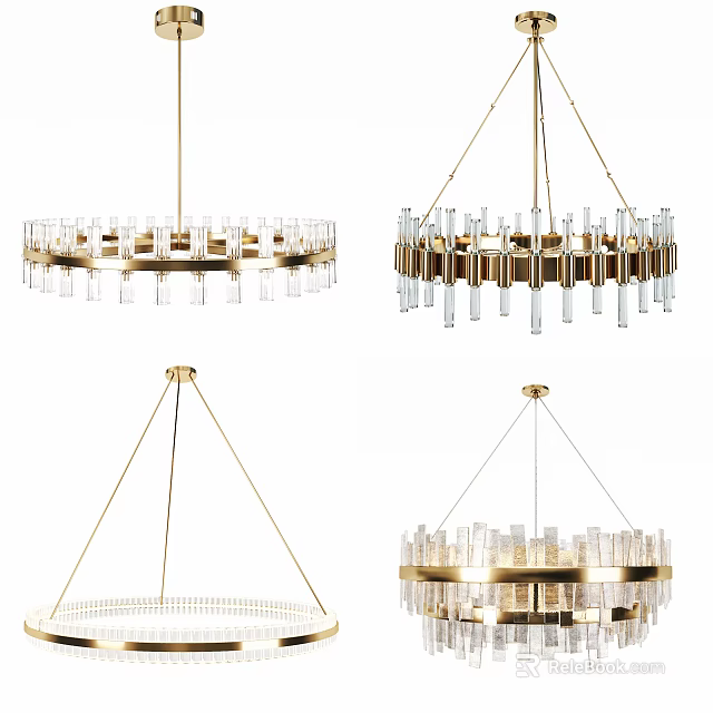 Elegant Modern Crystal Chandeliers With Gold Frames And Transparent Crystal Elements 3d model