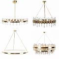 Elegant Modern Crystal Chandeliers With Gold Frames And Transparent Crystal Elements 3d model
