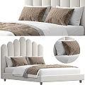Comfortable Double Bed With Arched Padded Headboard Brown Pillows White Bed Sheets And Soft Blanket 3d model
