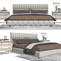 Double Bed with Tufted Headboard Brown Bedding and White Nightstands with Table Lamp 3d model