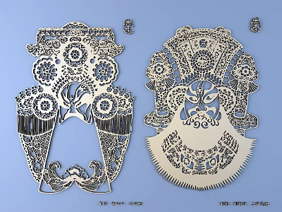 Chinese facial makeup metal carving Beijing opera carving 3d model