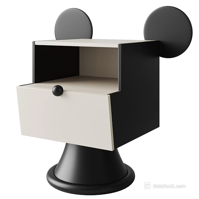 Modern Mickey Mouse Ear Shaped Bedside Table In Black And White With Drawer 3d model