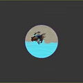 Game Movie Character Riding On Winged Dragon In Water And Sand Area On Circular Platform