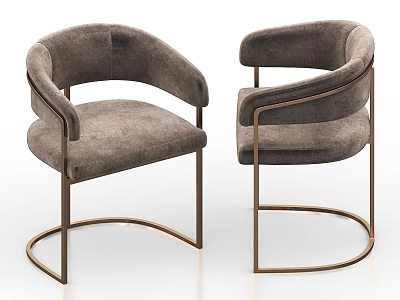 Modern Elegant Single Chair With Gray Velvet Upholstery And Metal Frame Armrests 3d model