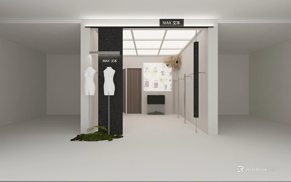 Modern Clothing Store Interior With Mannequins Clothing Racks And Entrance 3d model 