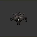 Game Movie Character Robot With Metal Armor Red Glowing Eyes And Red Emblems