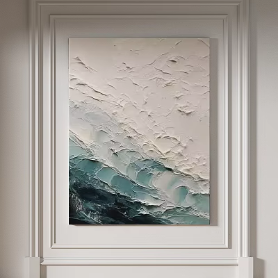 Textured Abstract Painting With Thick Brushstrokes White Light Blue And Deep Blue Waves 3d model