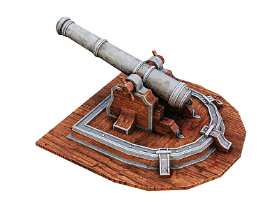 Ancient Weapon Cannon With Metal Barrel Wooden Base And Historical Military Design 3d model
