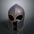 Ancient Spartan Weapon Helmet With Rusty Metallic Surface And V Shaped Face Visor 3d model
