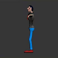 3D Cartoon Character Standing With Arms Outstretched Gray Sweater Red Tie Blue Pants Red Shoes