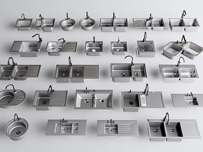Stainless Steel Kitchen Sinks Various Designs Single Double Bowl With Drainboard 3d model