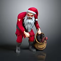 Evil Santa Claus Figure In Red Costume With White Beard And Sack Of Black Items