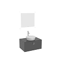 Modern Washbasin with White Basin Black Cabinet Circular Handle Silver Faucet and White Framed Mirror