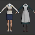 Women's Uniform And Apron Clothing Set With White Blouse Blue Skirt And Dark Green Top