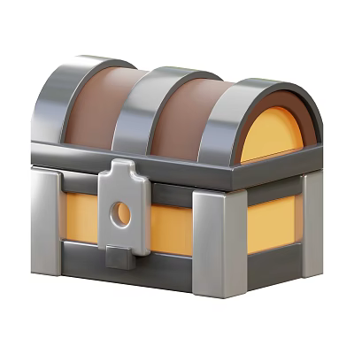 Brown Yellow Chest Shaped Decorative Ornament Set with Metal Frame Curved Lid Lock Design 3d model