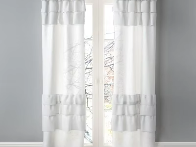 White Ruffled Sheer Curtains With Lightweight Fabric For Gray Wall Window 3d model
