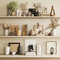 Modern Minimalist Decorative Ornament Set With Vases Plants Framed Artworks And Books On Shelves