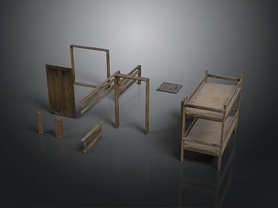 Wooden Furniture Components With Bunk Bed Frame And Unassembled Planks Structure 3d model