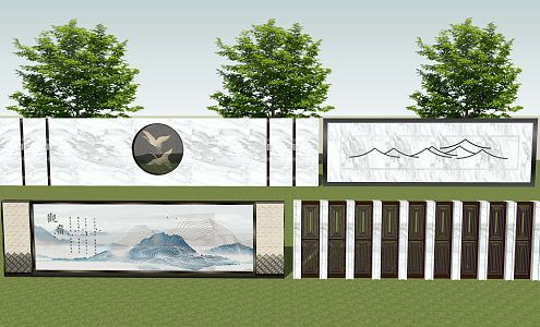 scenery wall gable aluminum alloy flowing water scenery wall 3d model