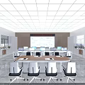 Modern Monitoring Room With Large Surveillance Screen Wall Multiple Computers Conference Table Chairs And Windows