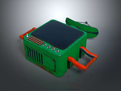 Green Portable Equipment With Screen Buttons Orange Handles And Casing 3d model