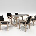 Modern Rectangular Dining Table Set With Wooden Frame And Black Upholstered Chairs 3d model