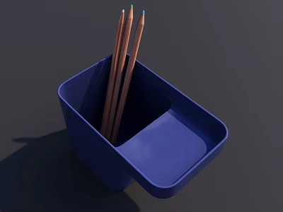 Colored Pencils with Assorted Colors Placed in Blue Storage Box 3d model
