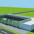 Aerial View Planning of Modern Glass Building with Green Grassland Road and Roof Grid Design