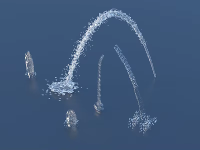 Garden Ornament Water Feature With Arching Fountain Sprays And Splashing Droplets Against Dark Blue Background 3d model