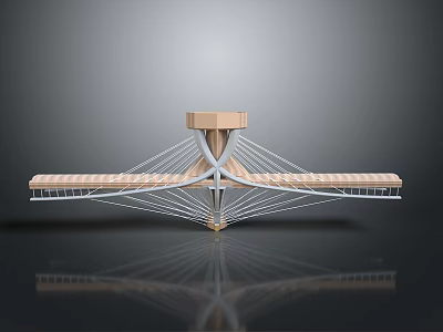 Modern Cable Supported Wooden Structure With Central Tower And Steel Cables Design 3d model