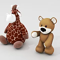 Soft Brown Bear and Brown White Spotted Giraffe Stuffed Toys Sitting Together