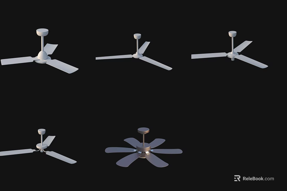 Multiple White Ceiling Fans With Different Designs For Home Interior Decoration 3d model