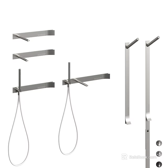 Modern Stainless Steel Shower System With Handheld Head Fixed Brackets And Flexible Hoses 3d model 