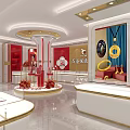 Jewelry Store Interior Design With Glass Display Cases And Red Decor Counters 3d model