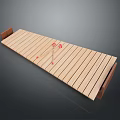 Wooden Equipment Platform With Long Slatted Design And Red Components On Dark Surface