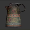 Decorative Metal Water Jug With Colorful Floral Patterns And Striped Accents