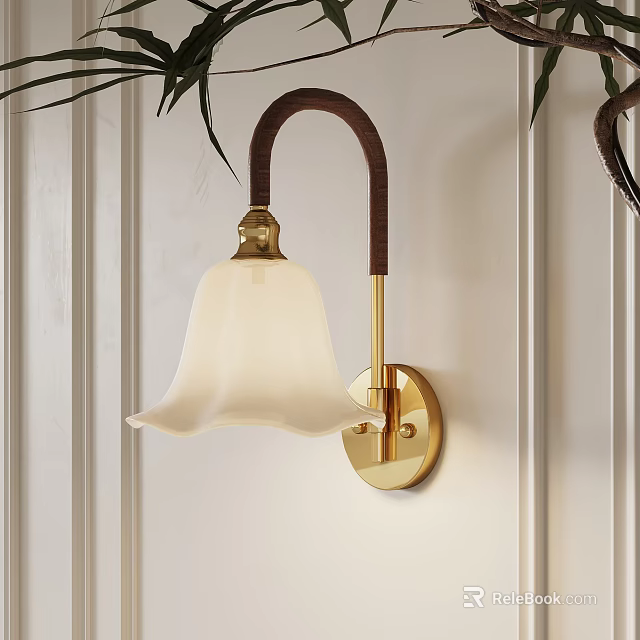 Elegant Modern Wall Lamp With Brass Base And Glass Shade Design 3d model 