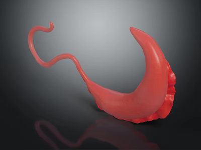 Red Curved Organ Model With Hair Components Displaying Anatomical Structure Details 3d model