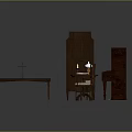Vintage Wooden Entryway Cabinet And Side Cabinet With Patterned Rug Chairs Table Lamp And Artwork