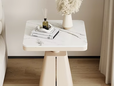 Modern Elegant Side Table With Marble Top Beige Base Aromatherapy Diffuser Book And Pampas Vase 3d model