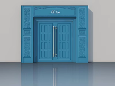 Blue Swing Door With Golden Handles And Carved Details Featuring Athena Design 3d model