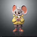 Cute Cartoon Mouse With Big Ears Wearing Yellow Hoodie Pink Pants And Shoes Holding Fruit