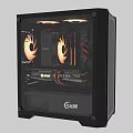 Gaming PC Case Interior Design With Transparent Side Panel And Orange LED Fans 3d model