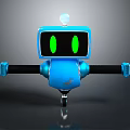 Playful Blue Robot Featuring Green Eyes Small Dome Top Black Arms Silver Ends And Wheels