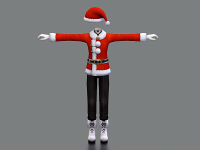 Christmas Santa Costume With Red Top White Trim Black Pants And White Boots 3d model