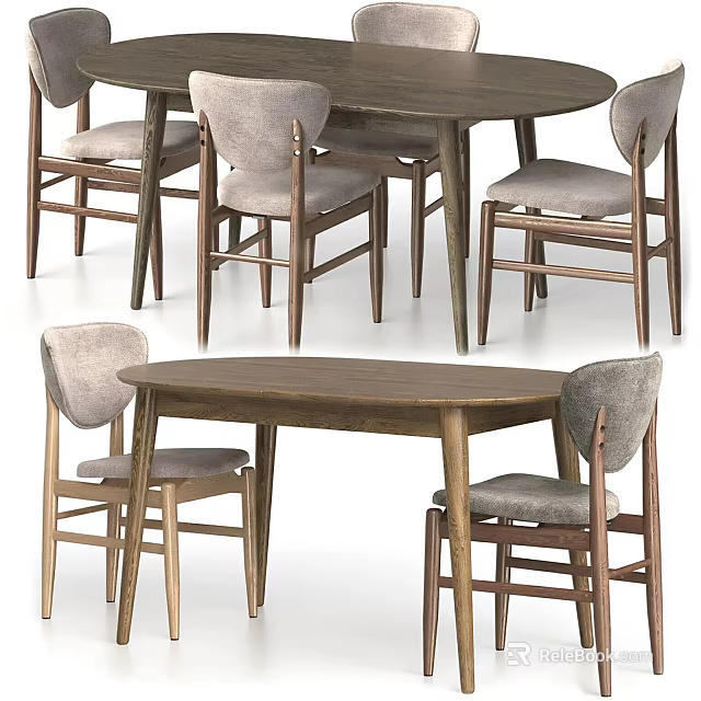 Modern Wooden Dining Table Set With Four Upholstered Chairs And Rectangular Top 3d model