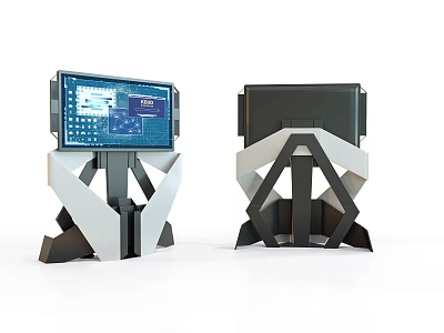 Modern Office Appliances With Data Display Screens And Geometric Base Design 3d model