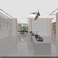 Modern Clothing Store Interior With Bright Lighting Central Display Table And Wooden Display Shelves