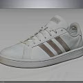 Stylish White Lace Up Sneakers With Three Brown Stripes And Low Top Design